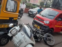 रत्नागिरी : जयस्तंभ येथे पार्क केलेल्या 4 दुचाकी, रीक्षेला टेम्पोची धडक