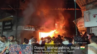 दापोली : भीषण आगीमुळे पाच दुकाने जळाली, व्यापाऱ्यांचे सुमारे 80 लाखांचे नुकसान