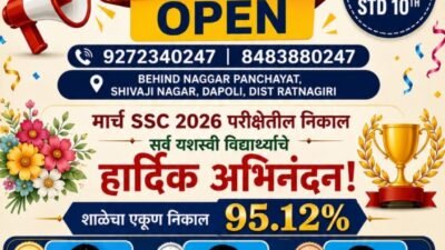 दापोली : आर. आर. वैद्य इंग्लिश मिडीयम स्कूलचा SSC 2026 परीक्षेत दैदिप्यमान निकाल