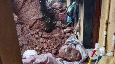 दापोली : तालुक्यात ताडील येथे घरालगत दरड कोसळली, सुदैवाने कोणतीही जीवितहानी नाही