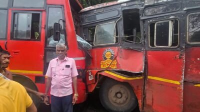 चिपळूण : चोरवणे मार्गावर 2 एसटी बसची समोरासमोर धडक